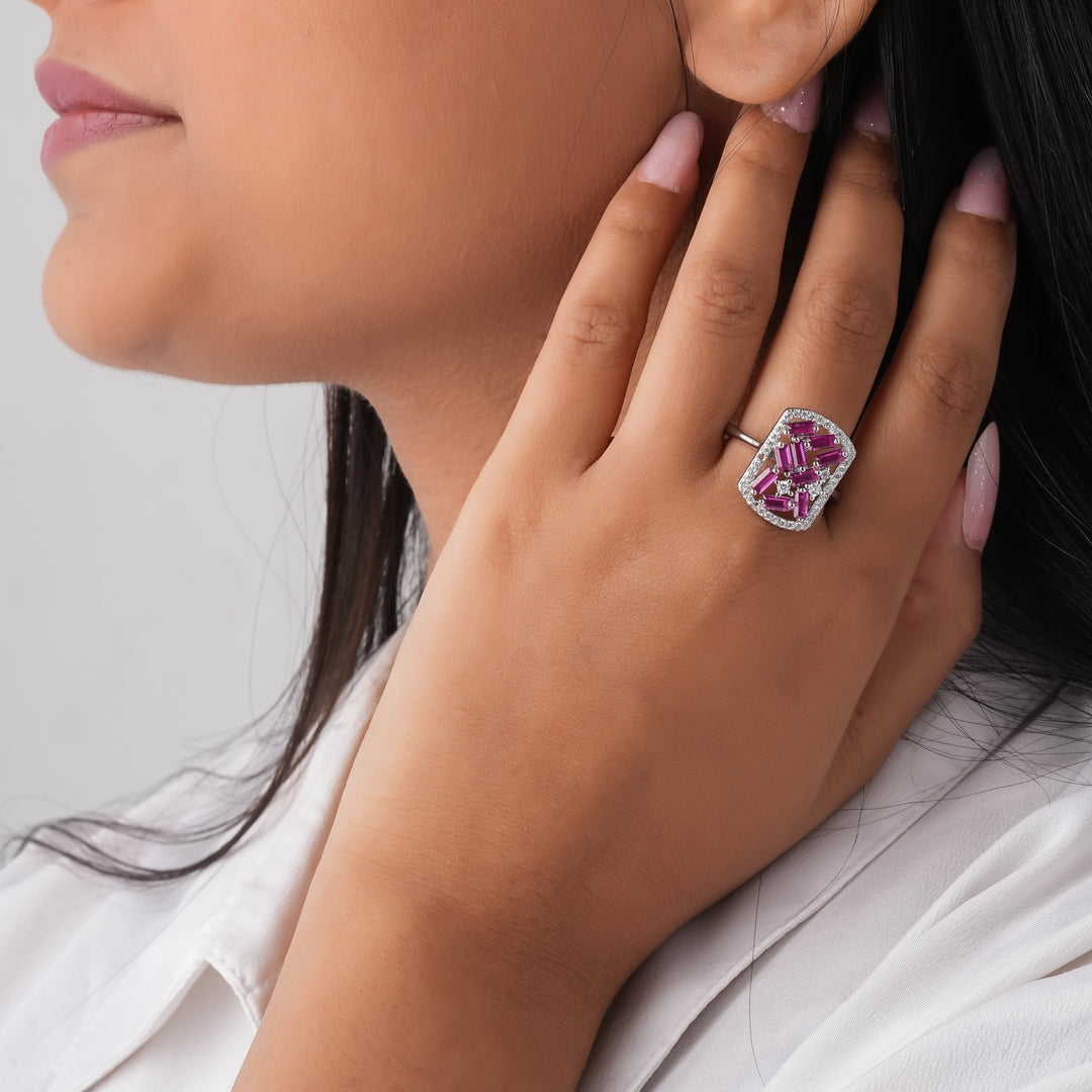Crimson Royale Statement Silver Ring