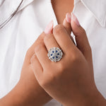 Load image into Gallery viewer, Sapphire Starburst Regal Silver Ring
