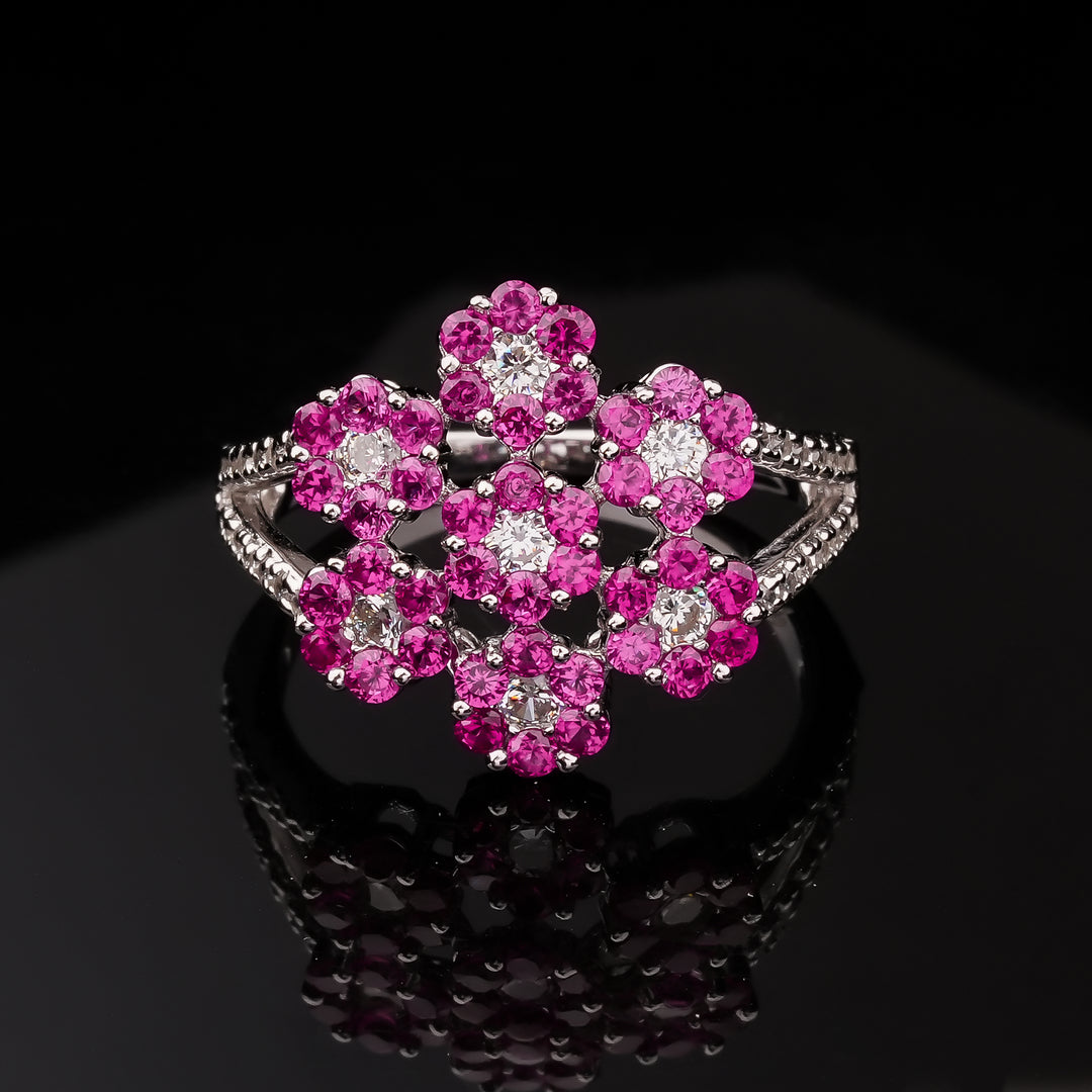 Blossom Radiance Pink Cluster Silver Ring