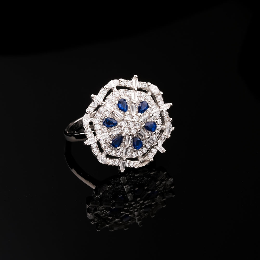 Sapphire Starburst Regal Silver Ring