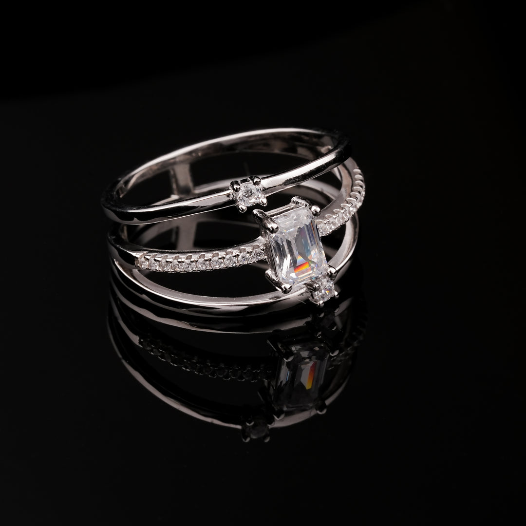 Aurora Radiance Baguette Silver Ring