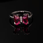 Load image into Gallery viewer, Crimson Butterfly Silver Ring

