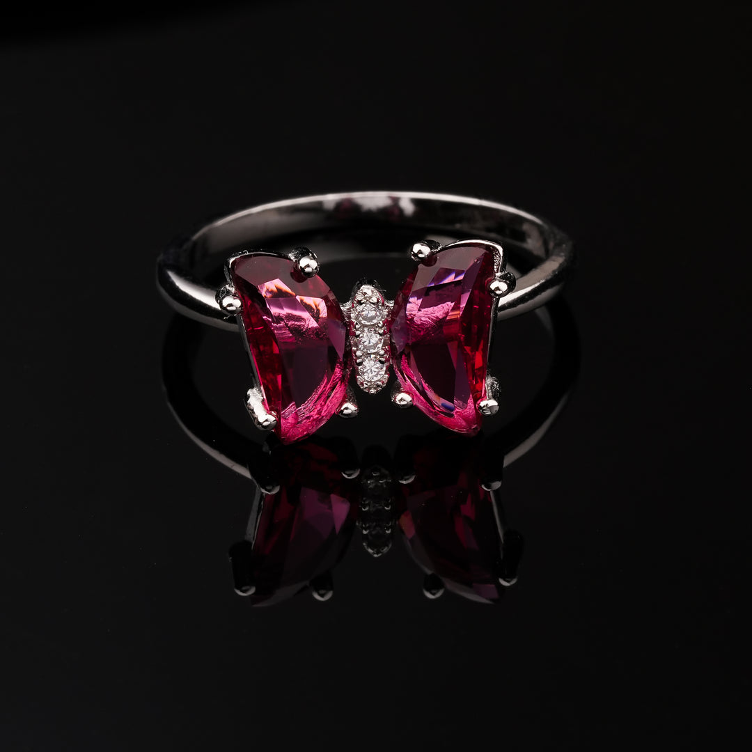 Crimson Butterfly Silver Ring