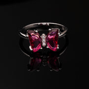 butterfly pink stone sterling silver ring