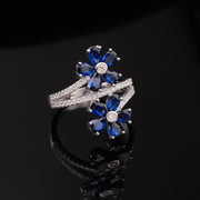 Sapphire diamond flower Silver Ring