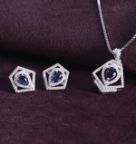 Load image into Gallery viewer, Blue Stone Pentagon Pendant Set
