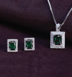 Load image into Gallery viewer, Emerald-Cut Green Pendant Set – Classic Elegance

