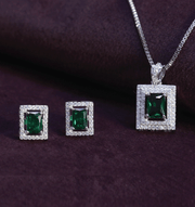 Emerald-Cut Green Pendant Set – Classic Elegance
