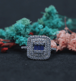 Load image into Gallery viewer, Square Halo Ring with Blue Sapphire Accents
